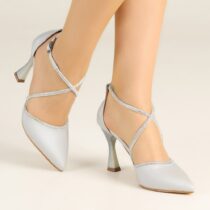 Silver Satin Ankle Strap Sandals for Women RA-02