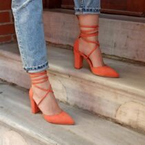 Orange Block High Heel with Ankle Strap for Women RA-04