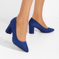 Blue Suede Low Heel Dress Shoes for Ladies MA-024