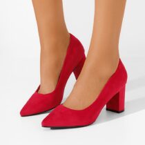 Red Suede Low Heel Dress Shoes for Ladies MA-024