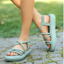 Green Women's Sandals Flat Ankle Strap AL-07