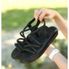 Black Women's Sandals Flat Ankle Strap AL-07