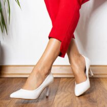 White Shiny 3 inch Heels for Women Closed toe MA-017