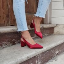 Burgundy Satin Ankle Strap Heels for Women MA-028