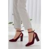 Burgundy Suede Ankle Strap Women Shoes RA-8030