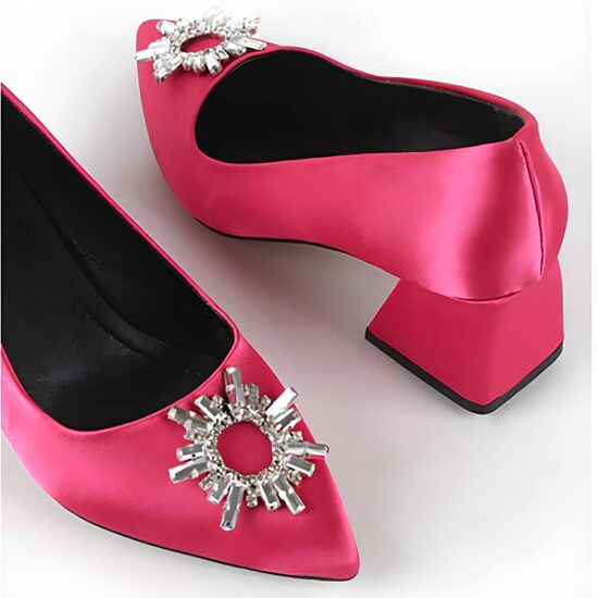 Fushcia Dresss Shoes Rhinestone Heel for Women RA-1621