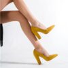 Mustard Suede Chunky Heel Shoes for Women MA-023