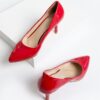 Red Shiny 3 inch Heels for Women Closed toe MA-017