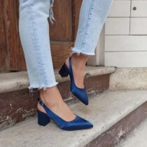 Blue Satin Ankle Strap Heels for Women MA-028