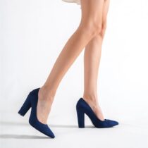 Blue Suede Chunky Heel Shoes for Women MA-023