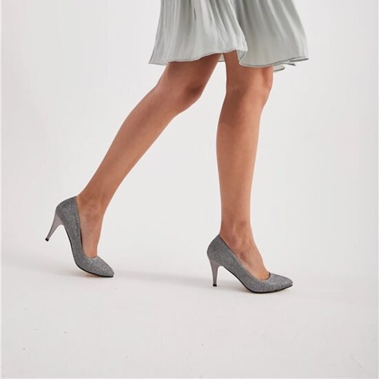 Platinum Glitter 3 inch Heels for Women Closed toe MA-017