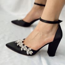 Black Women Heels Shoes with Rhinestone RA-8001