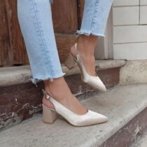 Beige Satin Ankle Strap Heels for Women MA-028