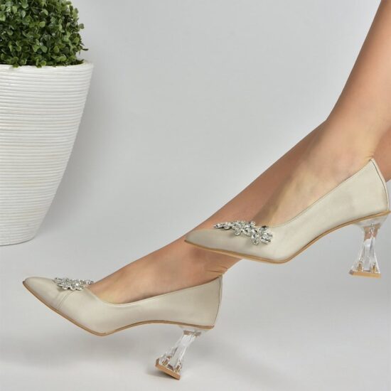 Beige Transparent Rhinestone Heels for Women RA-050