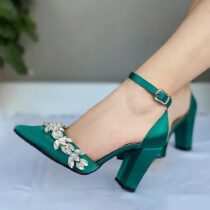 Green Women Heels Shoes with Rhinestone RA-8001