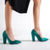 Green Satin Thick Heel Match Bag and Shoes RC-023