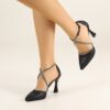 Black Glitter Ankle Strap Sandals for Women RA-02