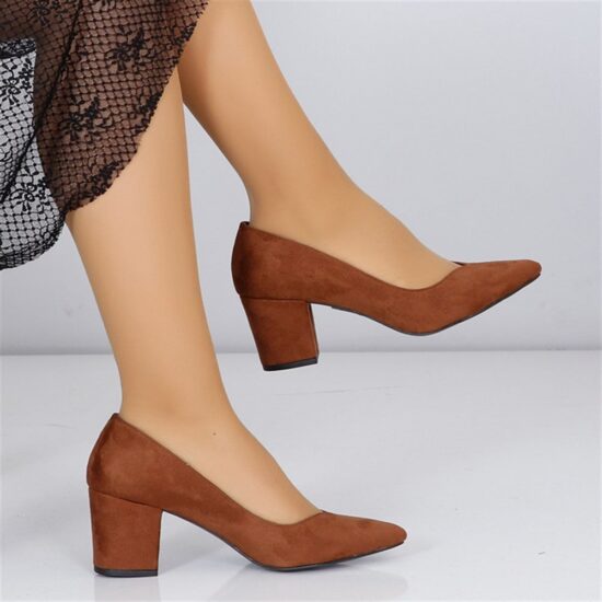 Brown Suede Low Heel Dress Shoes for Ladies MA-024