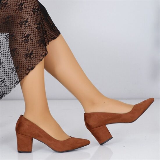 Brown Suede Low Heel Dress Shoes for Ladies MA-024