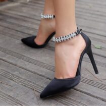 Black Heeled Shoes with Rhinestones AL-04