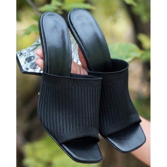 Black Slippers for Women with Heel AL-61