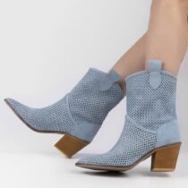 Blue Low Heel Cowboy Boots for Women RA-8012