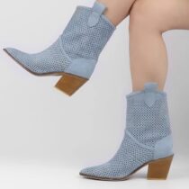 Blue Low Heel Cowboy Boots for Women RA-8012