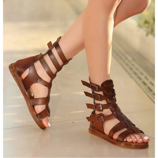 Brown Flat Gladiator Sandals for Women AL-40