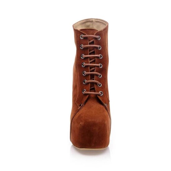 Brown Suede Platform High Heel Boots for Women MA-010