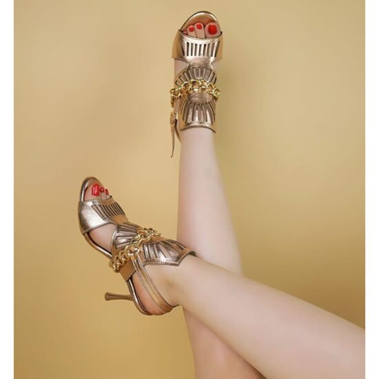Gold High Heel Shoes with Chain AL-59
