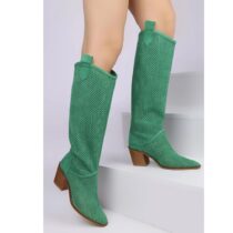 Green Low Heel Cowgirl Boots for Women RA-8013