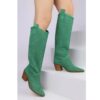 Green Low Heel Cowgirl Boots for Women RA-8013