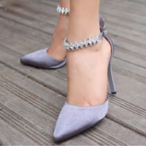 Platinum Heeled Shoes with Rhinestones AL-04