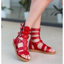 Red Flat Gladiator Sandals for Women AL-40