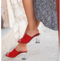Red Slippers for Women with Heel AL-61