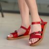 Red Strappy Flat Sandals Women AL-46