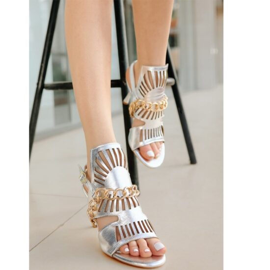 Silver High Heel Shoes with Chain AL-59