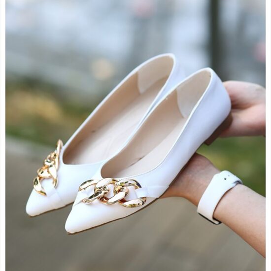White Ballet Flats with Chain AL-47