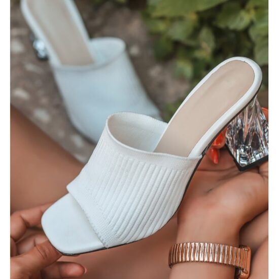 White Slippers for Women with Heel AL-61