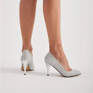 Silver Low Heel Pumps for Women