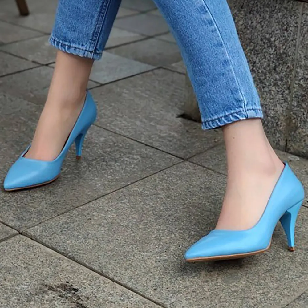 Baby Blue Low Heel Pumps for Women MA-017