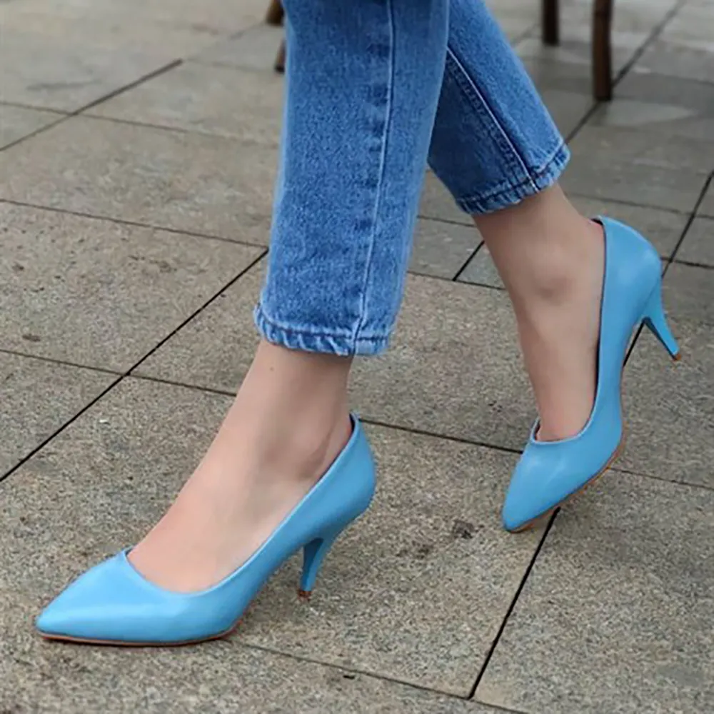 Baby Blue Low Heel Pumps for Women MA-017