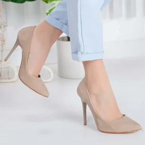 Beige Suede Round Toe Stiletto Pumps MA-021