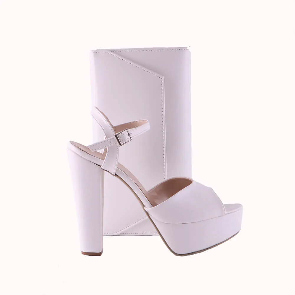White Platform Shoes and Bag Set for Women MA-027