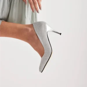 Silver Low Heel Pumps for Women