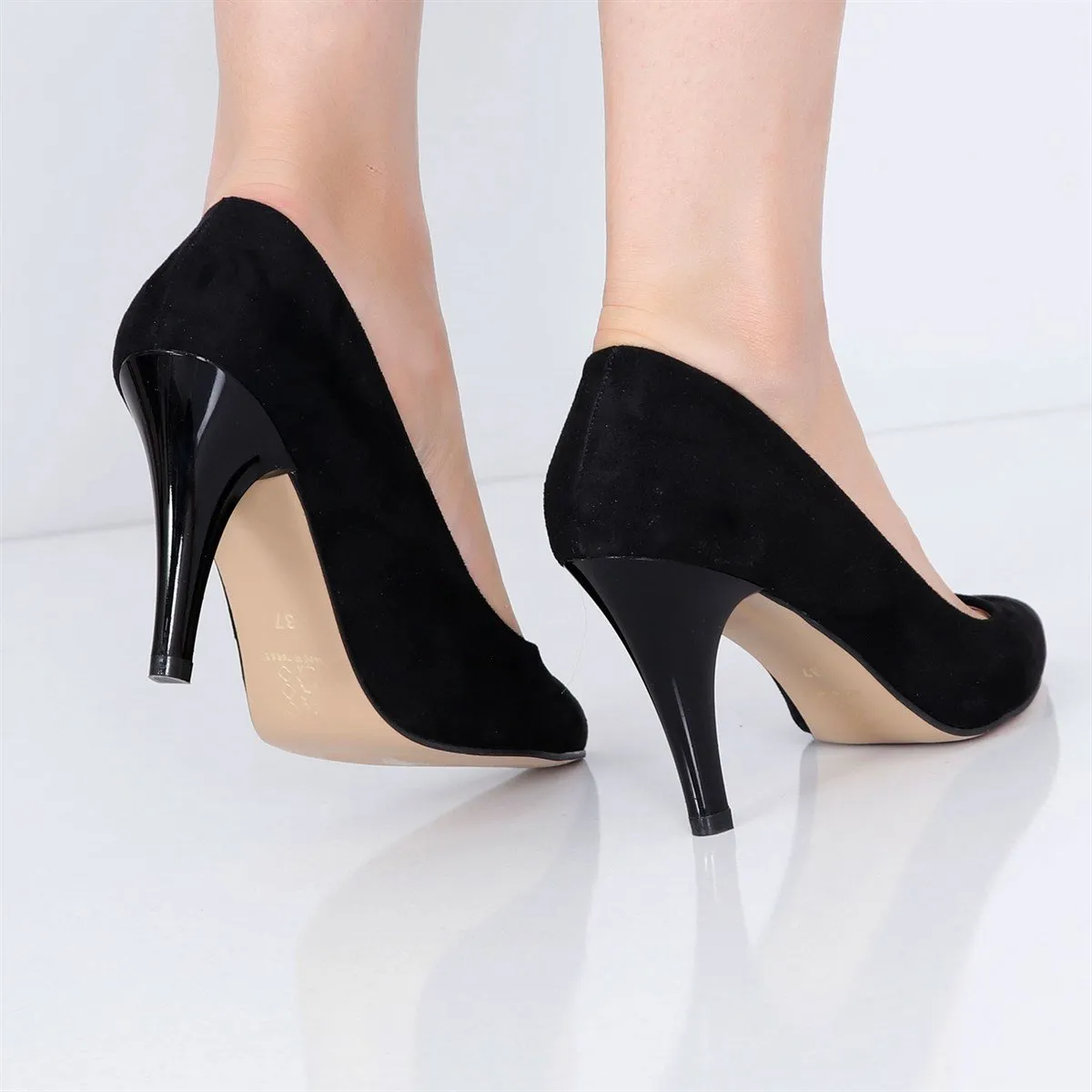 Black Suede Low Heel Pumps for Women MA-017