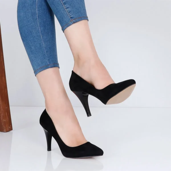 Black Suede Low Heel Pumps for Women MA-017