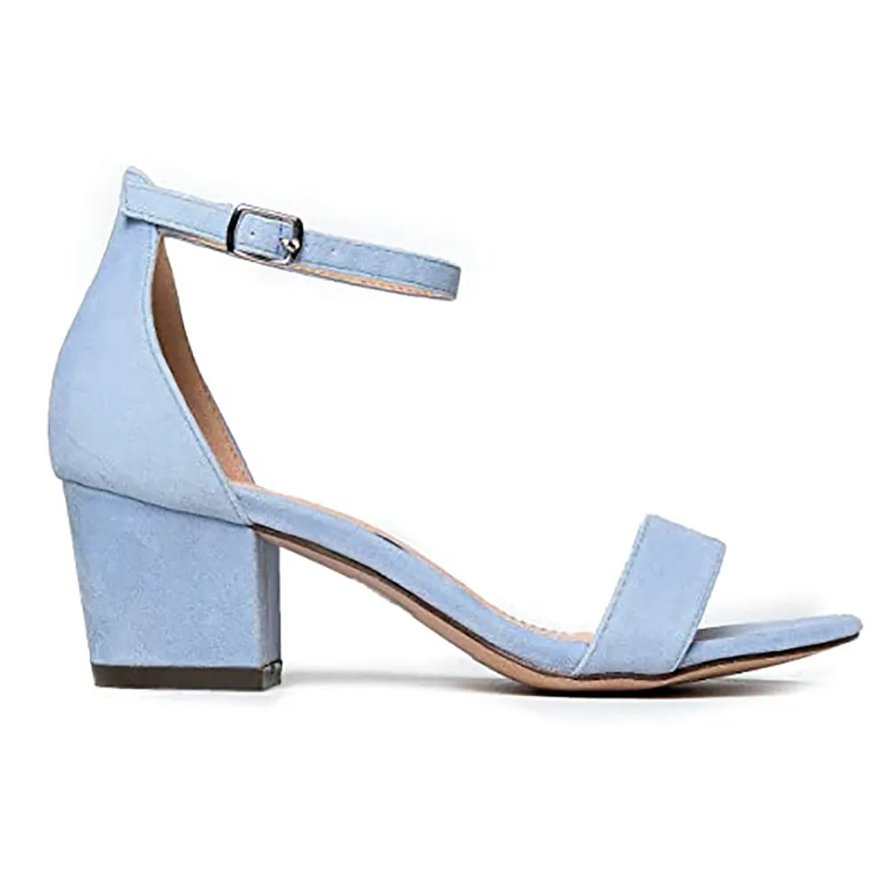 Blue Suede Short Heel Sandals for Women RA-155