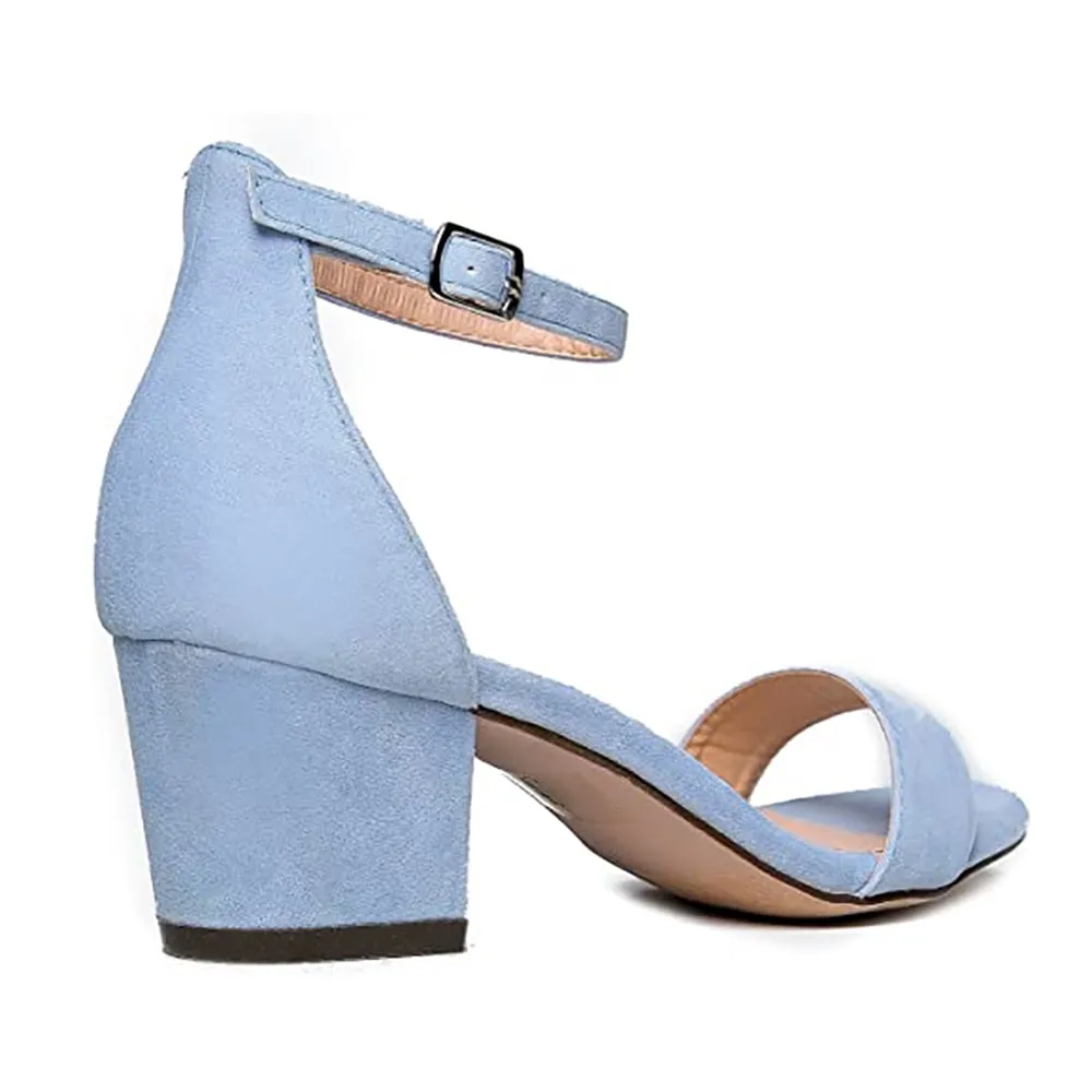 Blue Suede Short Heel Sandals for Women RA-155