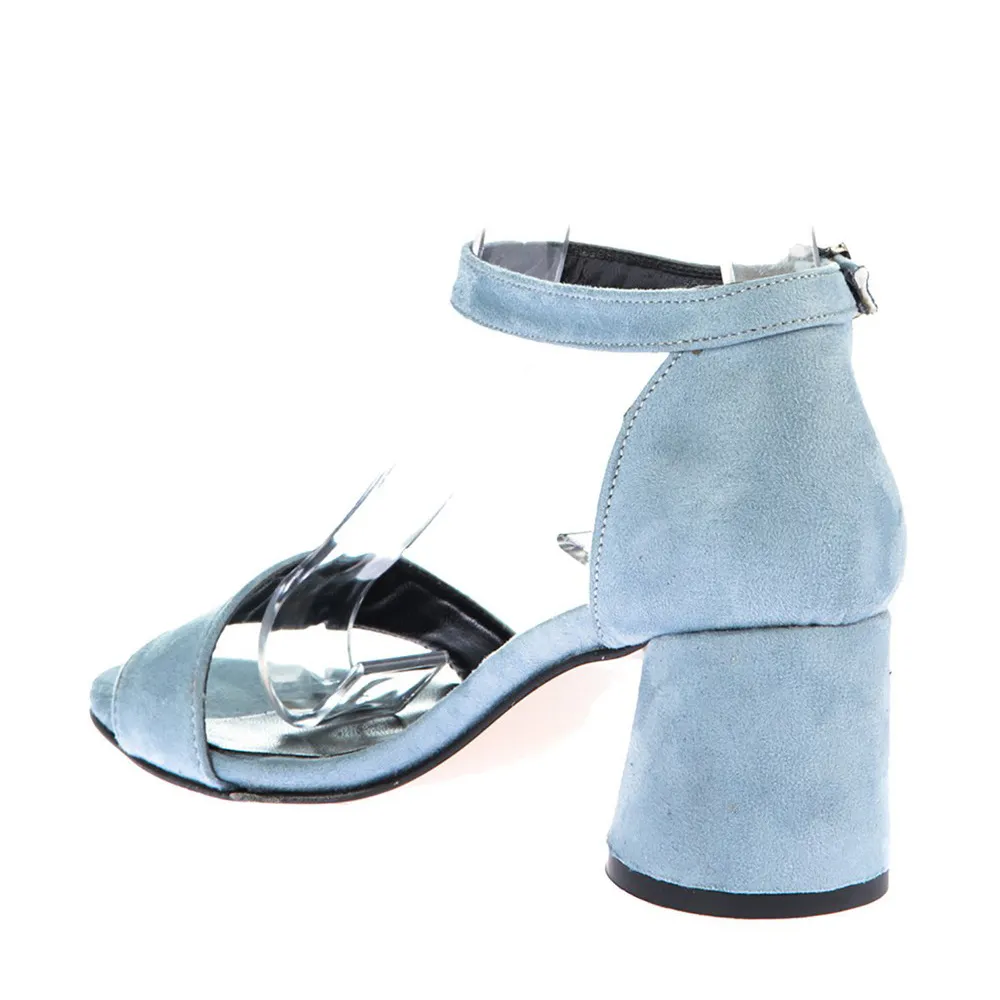 Blue Suede Short Heel Sandals for Women RA-155